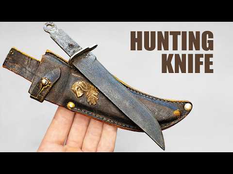 Old Vintage Broken Hunting Knife Restoration. Black Marble handle
