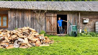 Preparing for Winter in the Village | Family of 5 Working Together  Getting Firewood For Cold Months