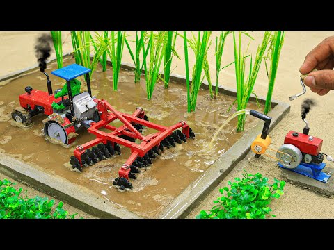diy how to make water pump using mini diesel engine |diy tractor making harrow blade plough machine