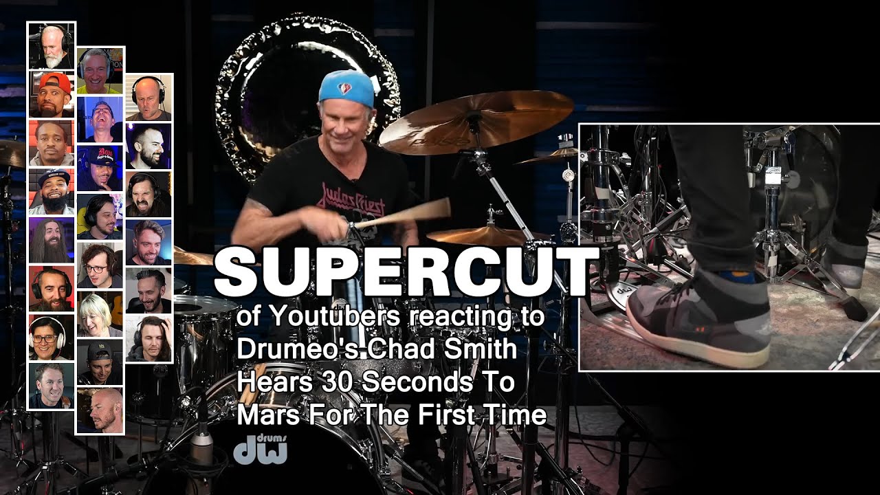 Supercut of Youtubers reacting to Drumeo's Chad Smith Hears 30 Seconds To Mars For The First Time