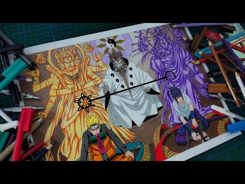 Drawing Naruto, Sasuke And Rikudou Sennin | Speed Drawing | ナルト