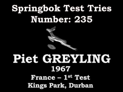 Piet Greyling - Springbok Tries vs France 1967 1st Test Kings Park (Test Try 235)