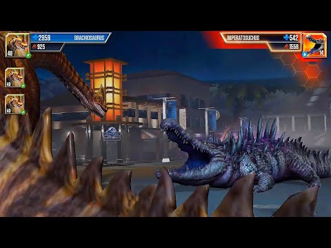 THE NEW AMPHIBIAN BOSS IMPERATOSUCHUS VS BRACHIOSAURUS - BATTLE || JURASSIC WORLD THE GAME