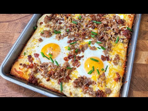 Homemade Breakfast Pizza | Crispy Crust, Creamy Sauce & Eggs