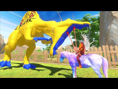 Wolverine Spinosaurus Attack Ancient Humans Death Run - Animal Revolt Battle Simulator