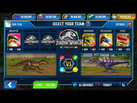 INDORAPTOR DEFEATED 3 OPPONENTS ERYOPS, GORGOSAURUS, TANYCOLAGREUS - JURASSIC WORLD THE GAME