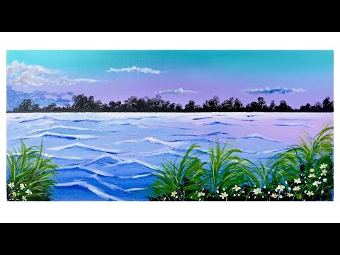How to paint water - realistic water reflection wave painting tutorial / Beginner Acrylic