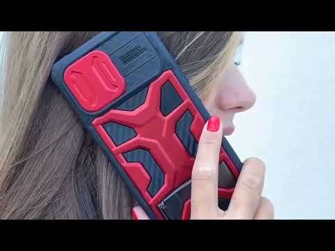 Чехол на iPhone 14 Pro Max синий противоударный с усиленными углами и защитой на камеру и подставкой - фото 1 - id-p1752876970