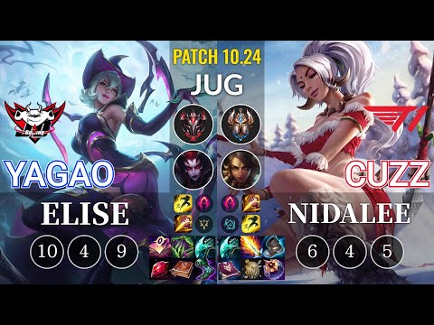 JDG Yagao Elise vs T1 Cuzz Nidalee Jungle - KR Patch 10.24