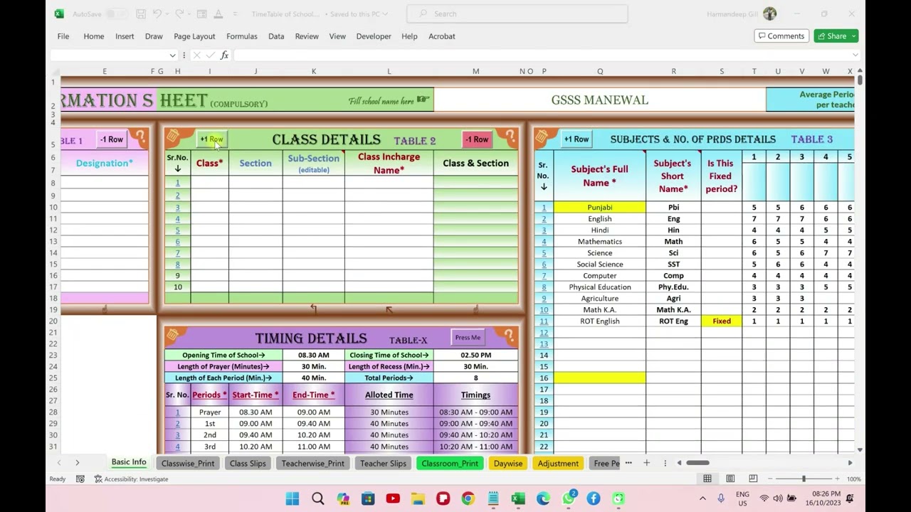 TimeTable October 2023 Tutorial