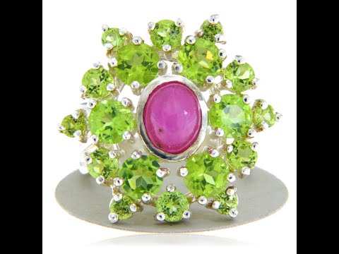 Inel Argint 925 Rubin Peridot Naturale - Eleganta si Vitalitate