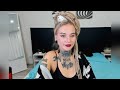 Sexy Blonde In Black Lingerie And Gown With Tattoos On Her Body Tattoo And Piercing Model
