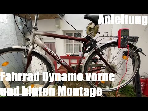 Bicycle Dynamo (side-mounted & rear light with 2 cable wiring) front and rear assembly instructions