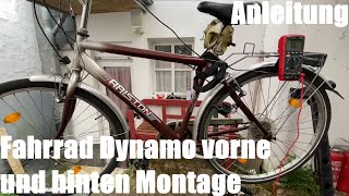 Fahrrad Dynamo (Seitenläufer & Rücklicht mit 2 Kabel Verdrahtung) vorne und hinten Montage Anleitung
