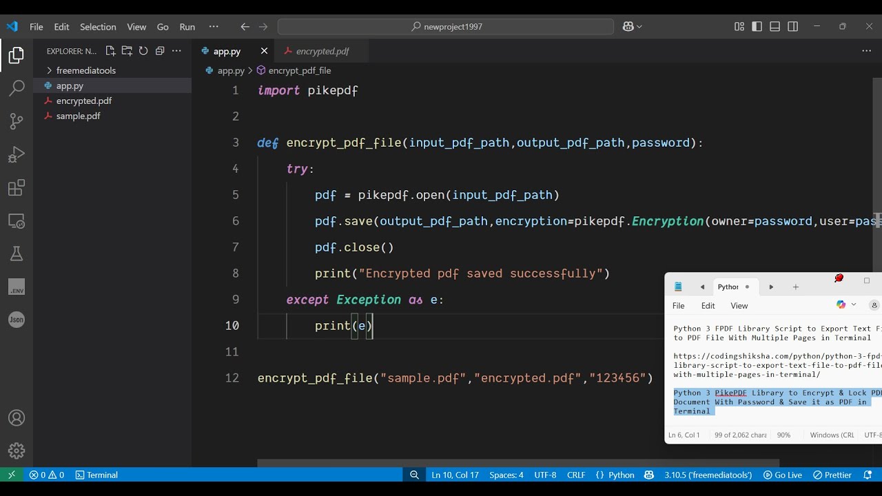 Python 3 PikePDF Library to Encrypt & Lock PDF Document With Password & Save it as PDF in Terminal