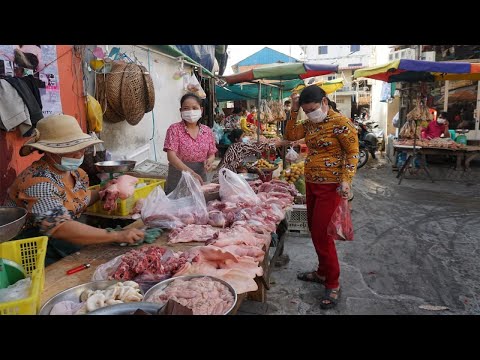 Morning Food Market At Phsar Tek Thla - Walking Around Tek Thla Food Market @ Tek Thla