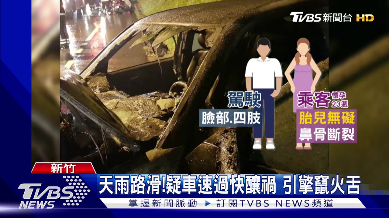 驚險!失控自撞起火 駕駛、孕妻急跳車逃命