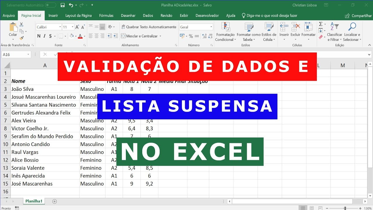 Excel: validação de dados e lista suspensa