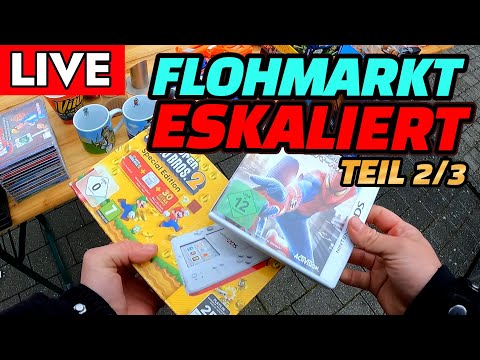 (2/3) LIVE Flohmarkt Action Eskaliert komplett! Schöne Nintendo & Pokemon Spiele gefunden Reselling