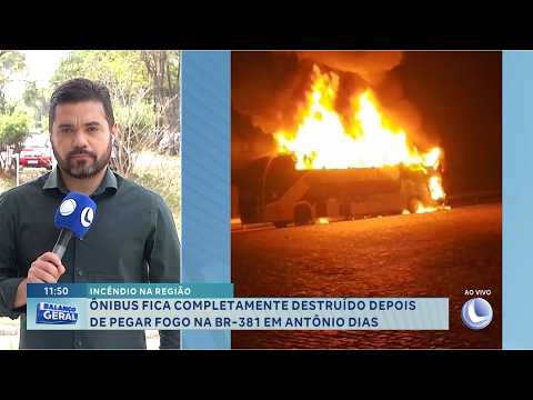 Incêndio na região: ônibus completamente destruído depois de pegar fogo na BR-381 em Antônio Dias.