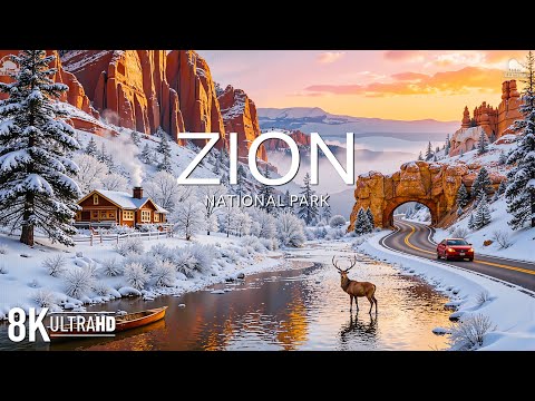 Zion National Park Winter 8K | Snow-Dusted Red Canyons & Silent Desert Landscapes | Video 8K UHD
