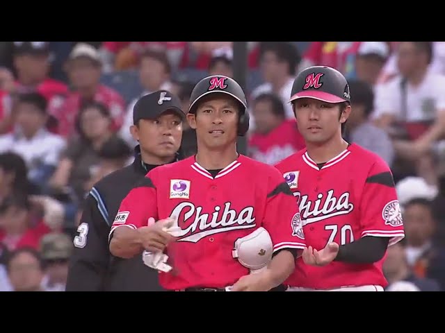 【1回裏】先頭出塁!! マリーンズ・荻野貴 習志野高校の応援に応えるセンター前ヒット!! 2019/6/14 M-D