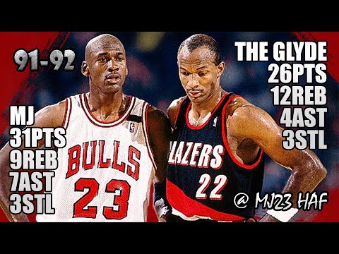 Michael Jordan vs Clyde Drexler RARE Highlights (1992.03.01) - 57pts Total! The Glyde DUNK on MJ!