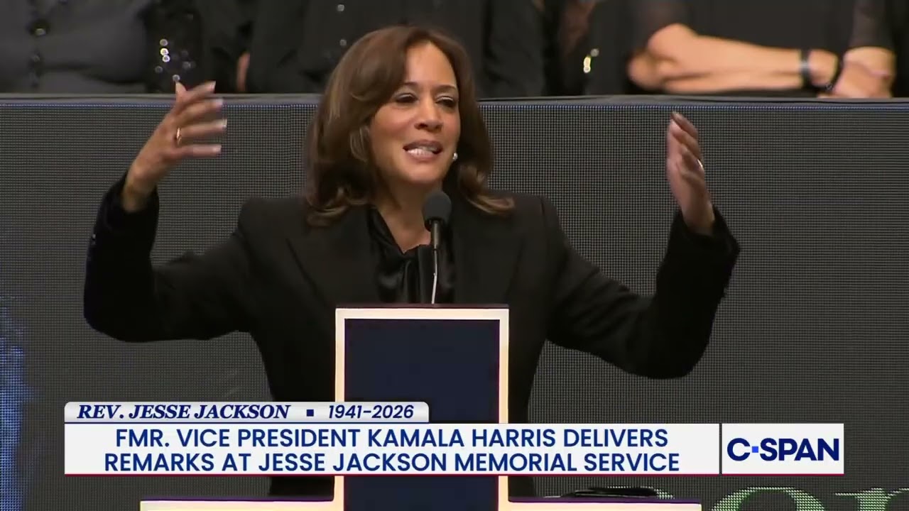 Former Vice President Kamala Harris gives remarks at memorial service for Rev. Jesse Jackson