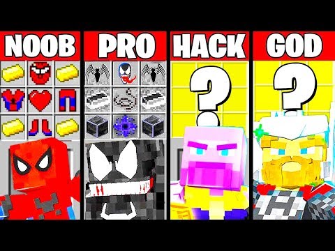Minecraft Battle: SUPERHERO VILLAIN CRAFTING CHALLENGE NOOB vs PRO vs HACKER vs GOD Funny Animation