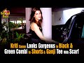 Kriti Sanon Looks Gorgeous In Black Green Combi In Shorts Ganji Tee With Scarf