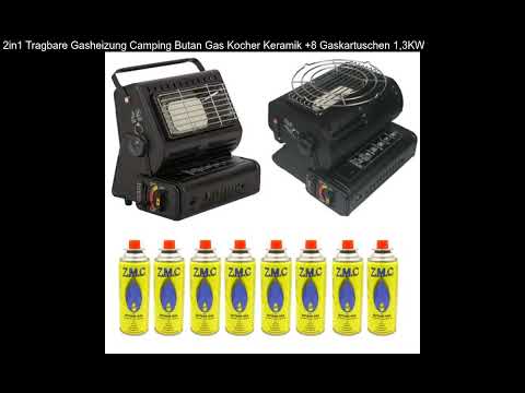 2in1 Tragbare Gasheizung Camping Butan Gas Kocher Keramik +8 Gaskartuschen 1,3KW