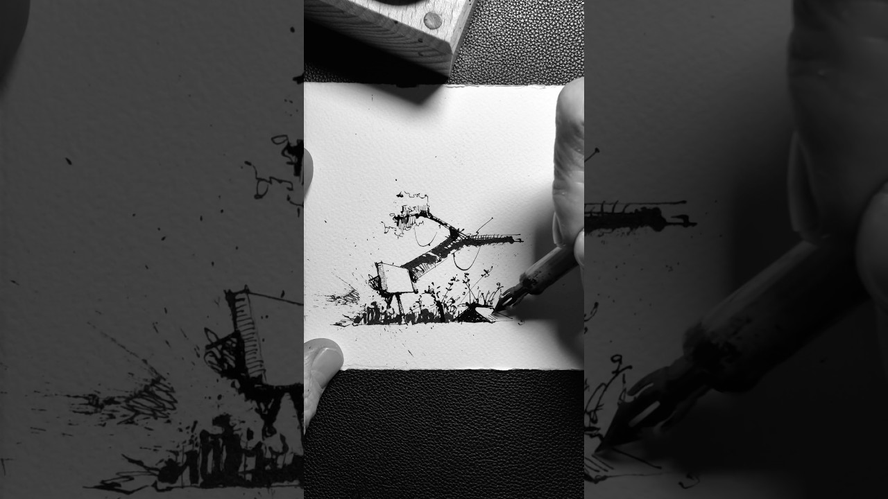 ink drawing of a rural scenery #inkdrawing