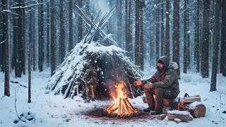 Caught in an INSANE SNOWSTORM | Winter Survival Bushcraft Shelter in Deep Snow