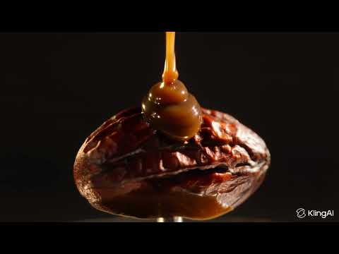 Premium dark chocolate pouring on cocoa bean in slow motion