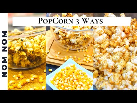 POPCORN 3 WAYS RECIPE | 1 MINUTE SNACK |SPICED, CARAMEL & CHEESE POPCORN | EASY RECIPE 🍿 |NOM NOM🟢