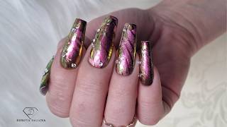 Cat eye easy nail art for beginners wirh chrome and transfer foil. 