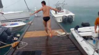Diving off the pier at Aruba Nautical Club