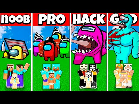 Minecraft Battle FAMILY AMONG US IMPOSTOR HOUSE BUILD CHALLENGE NOOB vs PRO vs HACKER GOD Animation