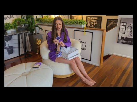 Amanda Tries Out Purple-Bowed Black Fishnet Stockings & Matching  Outfit With Purple High Heels