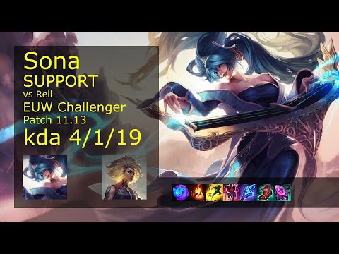Sona Support vs Rell - EUW Challenger 4/1/19 Patch 11.13 Gameplay