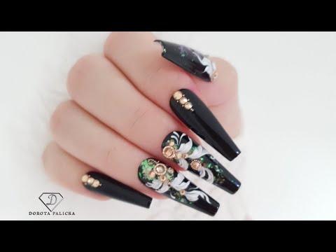 Autumn, fall nails. Aurora glitter flakes nail art. Ornament swirl nail art