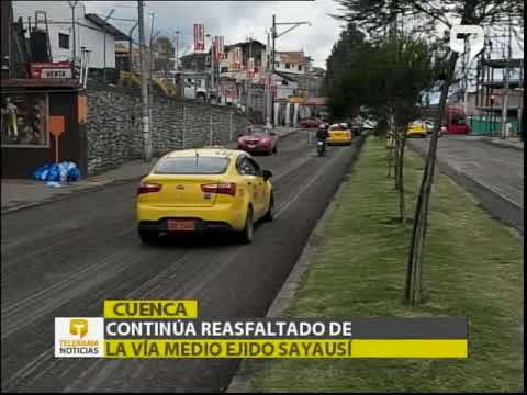 Continúa reasfaltado de la vía Medio Ejido Sayausí