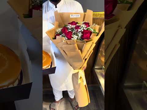 Red Roses Bouquet Rustic Brown Kraft Wrap Gift video thumbnail