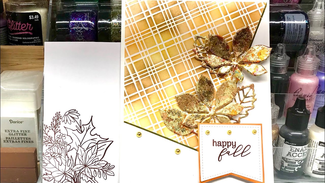 Let’s Make a 5x7 Card - Fall Card With Stenciling, Ink Blending, Glitter Flakes