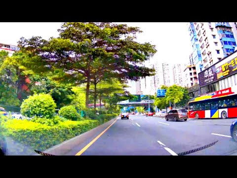 Passeio de carro pela nova cidade de Pearl River, Flower City Avenue, Hude Avenue. Passeio de carro por Guangzhou