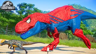 MAD SPIDER-MAN REX vs. CARNAGE, HULK, IRONMAN & THE FLASH SuperHero Dinosaurs Battle Jurassic World