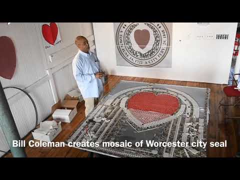 Bill Coleman creates mosaic of Worcester city seal to celebrate 170th birthday of the city
