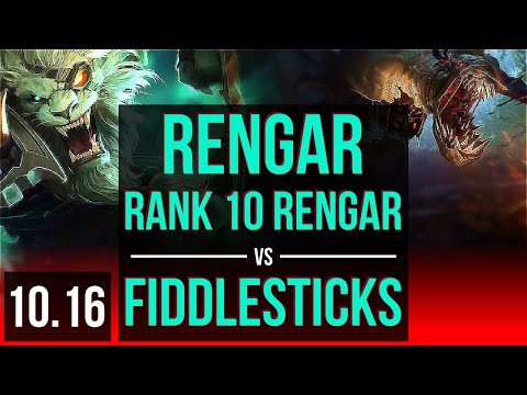 RENGAR vs FIDDLESTICKS (TOP) | Rank 10 Rengar, 2 early solo kills | NA Challenger | v10.16