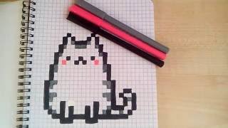 Смотреть онлайн Как нарисовать котенка в клеточку в тетрадке