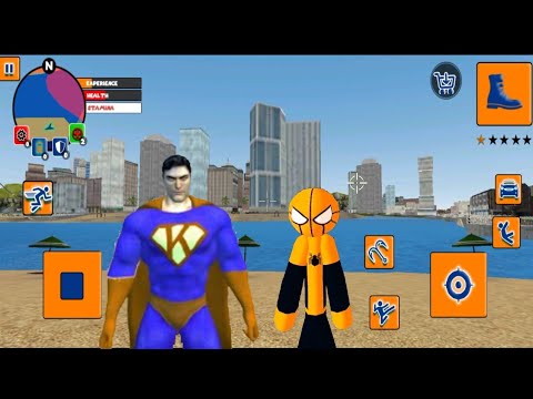 Orange Spiderman Stickman Rope Hero Gangster Town New Update #1 Android Gameplay